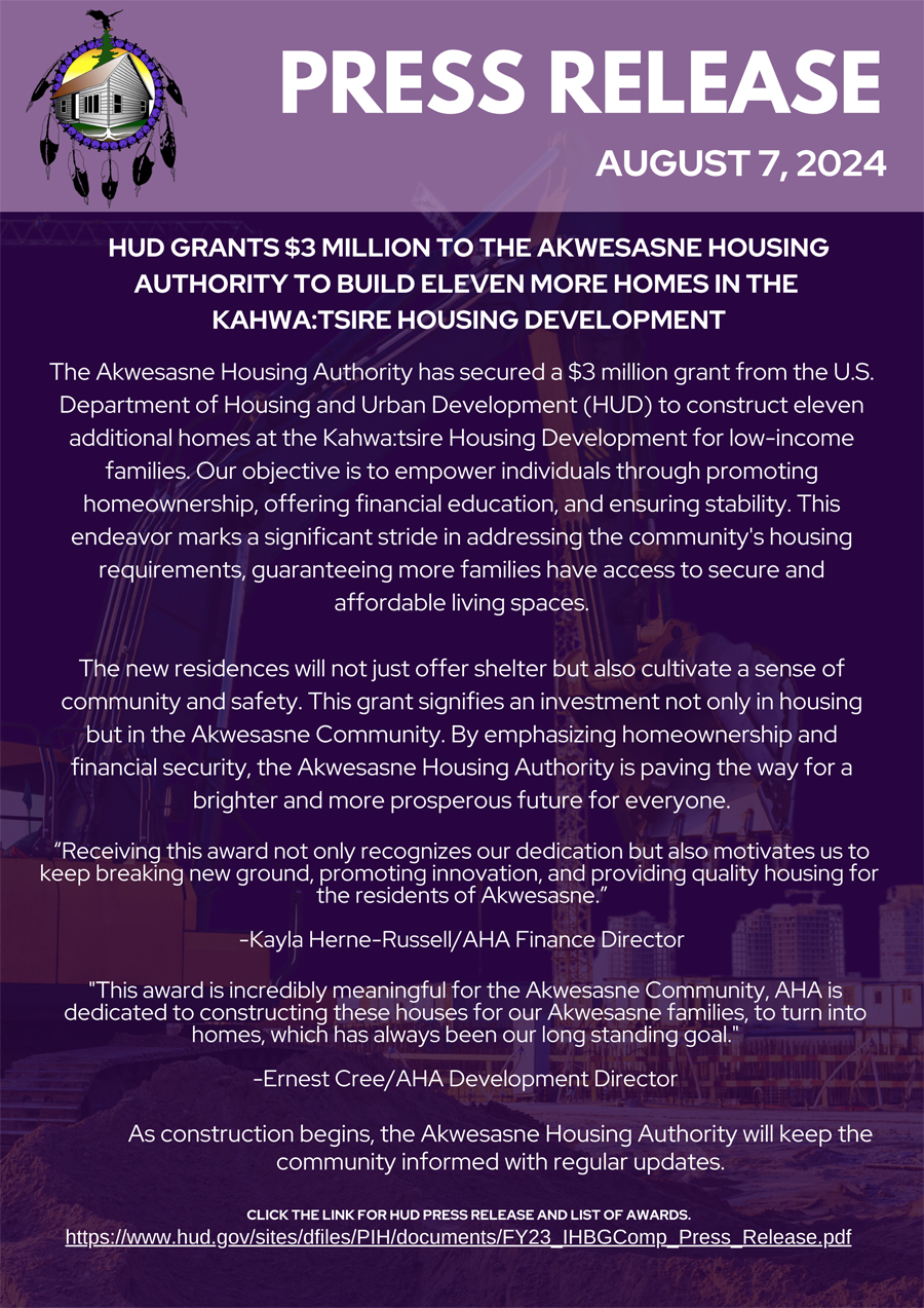 HUD Grants $3 Million to the Akwesasne Housing Authority